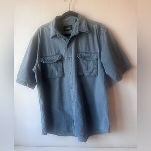 Red Head Mens Size Large Short Sleeve Button Down Shirt Light Wash Denim Cotton